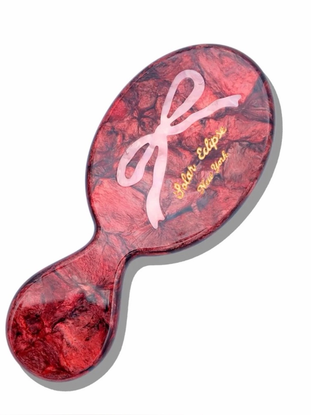 Handmade Red Marbled Hairbrush with Bow Design
